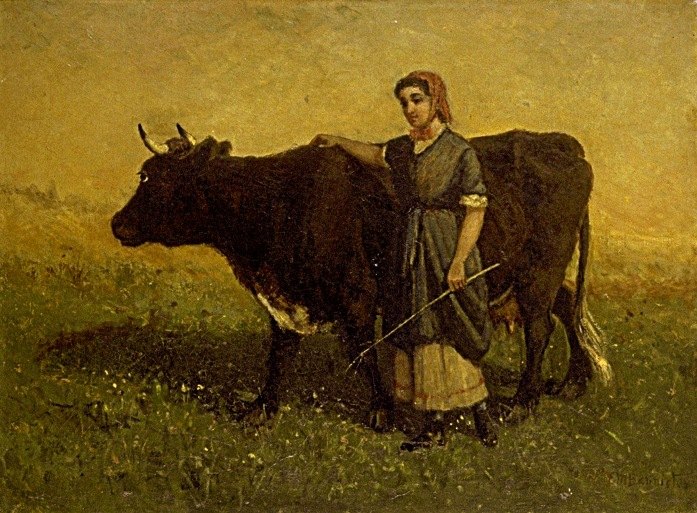 Edward Mitchell Bannister woman walking with cow